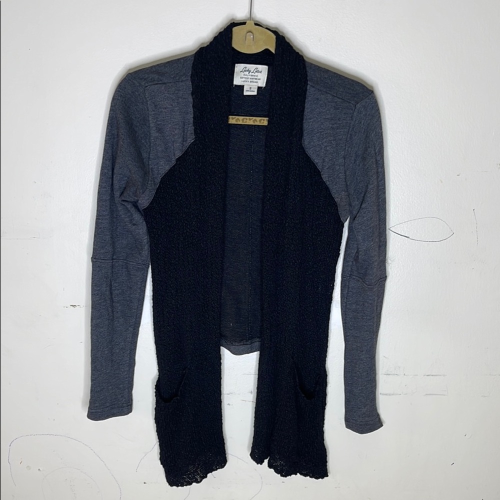 LUCKY BRAND Lucky Lotus Black and Gray Cotton Blend Cardigan Size Small